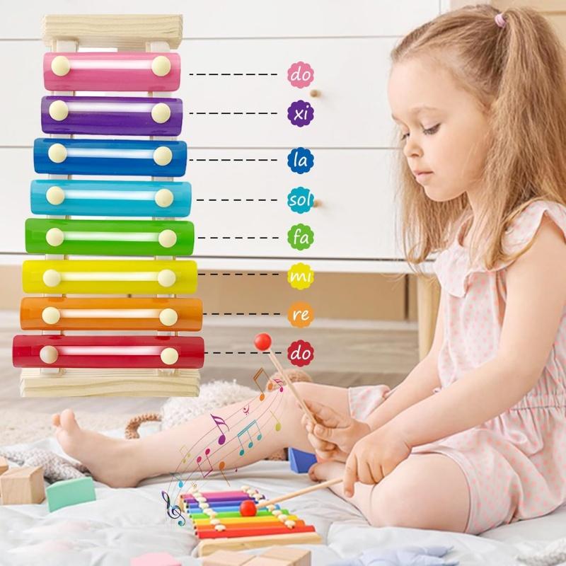 Montessori Wooden Xylophone for Kids with 2 Mallets, 8 Diatonic Keys Musical Instruments for Preschoolers Educational Toys Gifts