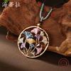 New round hollow color painting oil ginkgo biloba braided rope long pendant women's autumn and winter retro long necklace