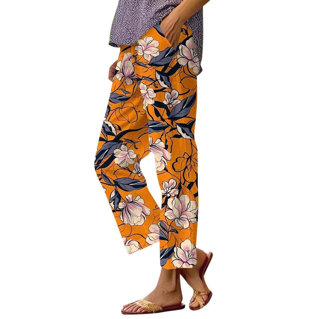 Women's Casual Fashion Printed Straight Leg Pants Pants With Pockets