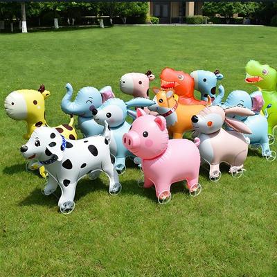 Movable Design 4D Dinosaur Balloons Drawing Foil Animal Balloon Animals Walking Balloon With Wheels Standing Foil Balloons