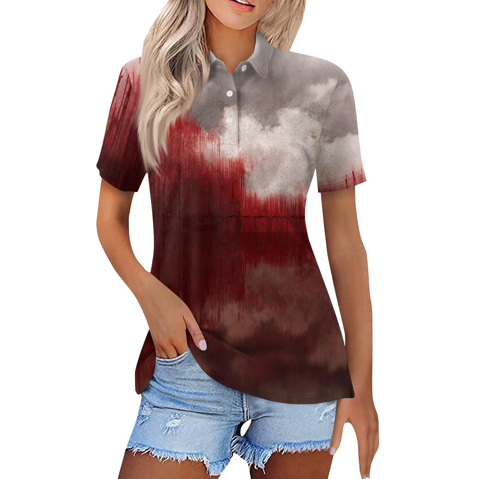 

Женская модная повседневная рубашка с лацканами и короткими рукавами с принтом на Хэллоуин, женские топы на пуговицах XL киноварь