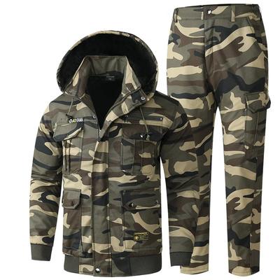 Ensembles Homme Vestes d'Hiver et Pantalons Doublure Peluche Épaissie Veste Puffer Chaude Pantalons d'Extérieur Coupe-Vent Escalade 2 Pièces