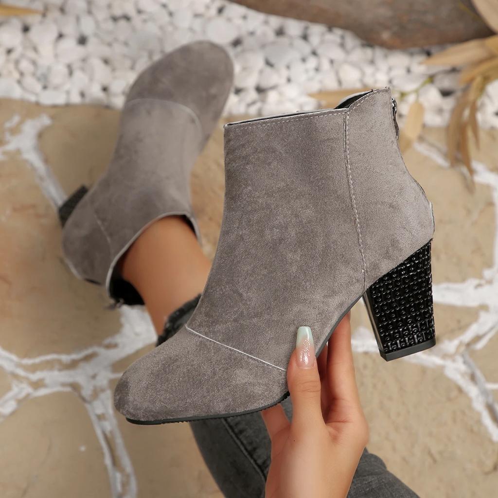 Fashion 2025 New Women Ankle Boots Outdoor Mid-heel Side Zipper Shoes Women Trendy Autumn Winter Shoes Chunky High Heels Boots Female