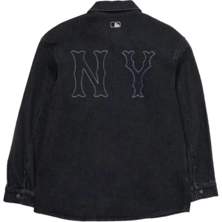 New MLB New York Yankees Denim Coopers Mega Logo New York Yankees Denim Shirts Shirt Unisex Black 3ADRB0144-50BKS