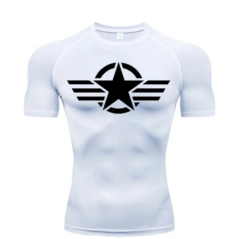 Men's Compression Fitness Sport Running Jogging Tight Gym T-Shirts Athletic Workout Quick Dry Tops Tee Breathable Summer Tight Fit