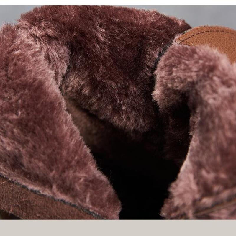 Boty na vysokém podpatku na platformě z pravé kůže 2024 Zima se silnou podrážkou Smíšené barvy s kulatou špičkou Dámské plyšové krátké boty