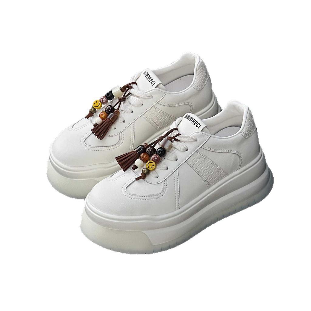 2025 Autumn New Leather Thick-soled Heightening Little White Shoes Women's and Women's Shoes Versatile Casual Moral Training Shoes Muffin Board Shoes