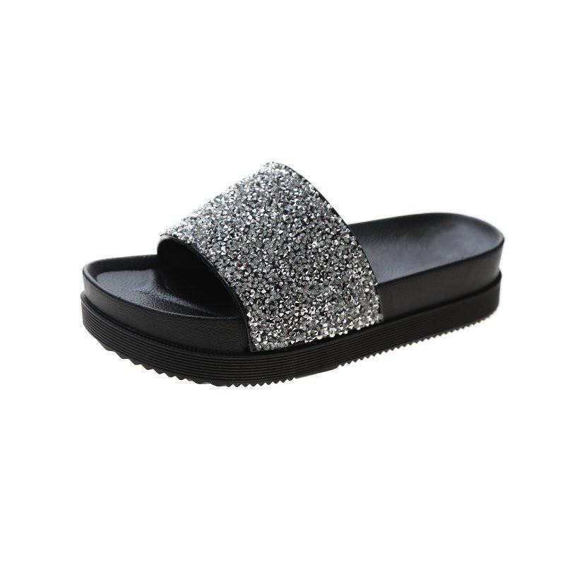 Cross-mirror cool slippers for women 2025 summer new Korean version of student ground-resistant grinding lightweight thick-soled muffin shoe