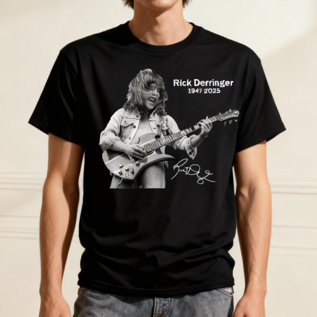 Legend Rick Derringer 1947-2025 Signature T Shirt Black NWT Unisex T-Shirt S