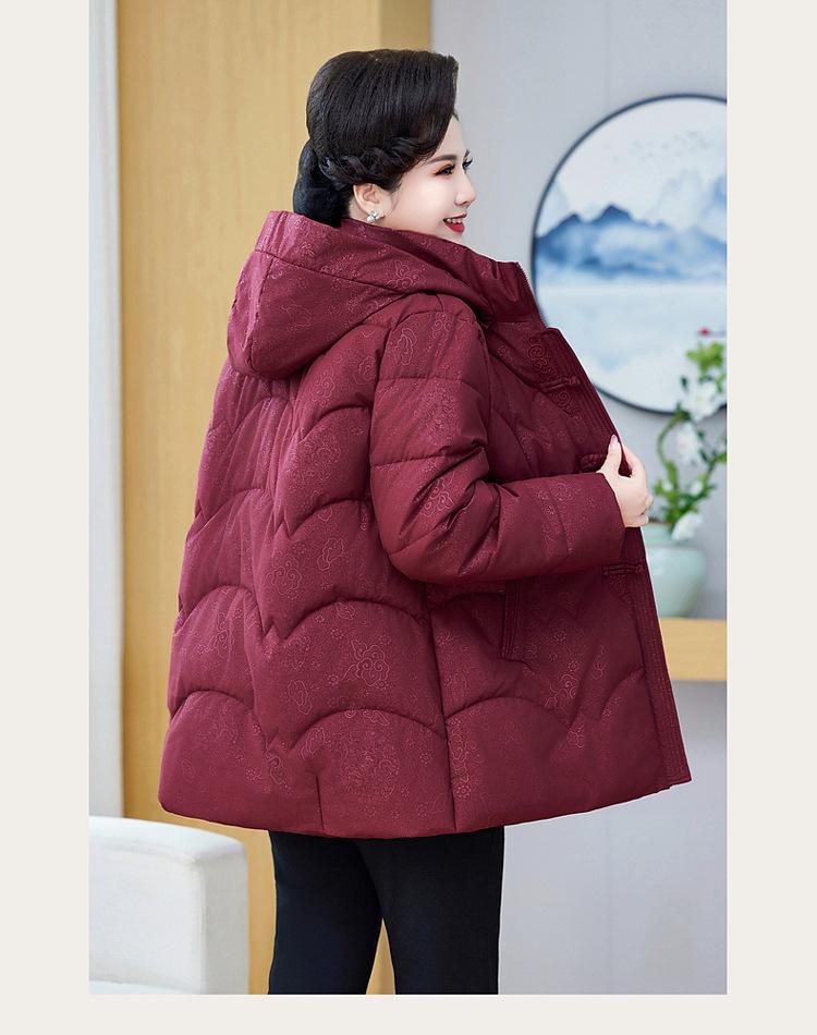 Elderly Women's Winter Cotton Coat with Detachable Hood - Loose Plus Size Warm Jacket for Mothers and Mother-in-Laws
