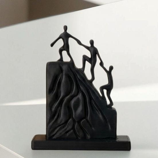 3D Printed Climbing Together Statue, Modern Minimalist Abstract Climbing Sculpture, Matte Black Desk Art Statue, for Desktop Office Decor