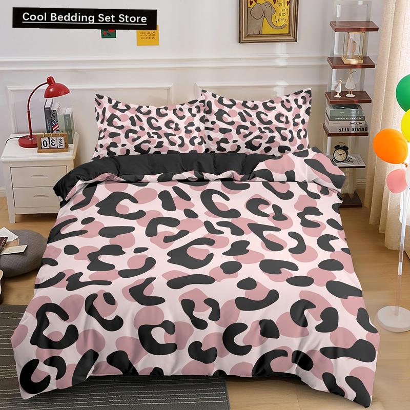 Leopard Print King Queen Duvet Cover Brown Cheetah Skin Pattern Bedding Set for Teens Girl Women Leopard 2/3pcs Soft Quilt Cover
