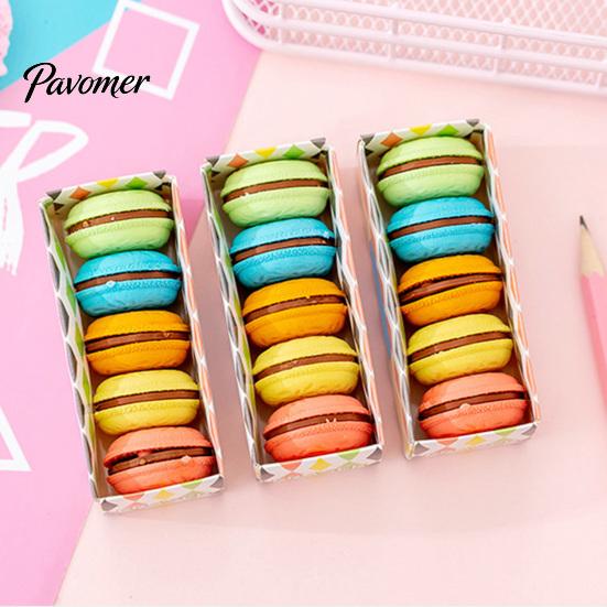 Macaron Eraser Stationery 5Pcs Cookie-Shaped Set Cute Creative Erasers for Kids Students Novelty Dessert Shaped Colorful Pastel Soft Rubber Fun School