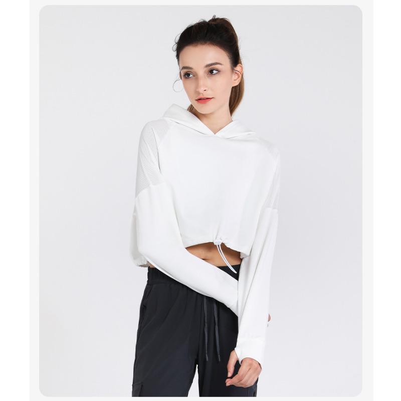 Women Spring and Autumn Loose Fitness Hooded Sports Long Sleeve Yoga Top
