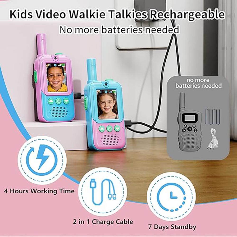 2er-Pack Video-Walkie-Talkies für Kinder von 3-12 Jahren, 4 Stimmeffekte & Bildschirm, Wiederaufladbar, Perfektes Weihnachtsgeschenk für Jungen Mädchen