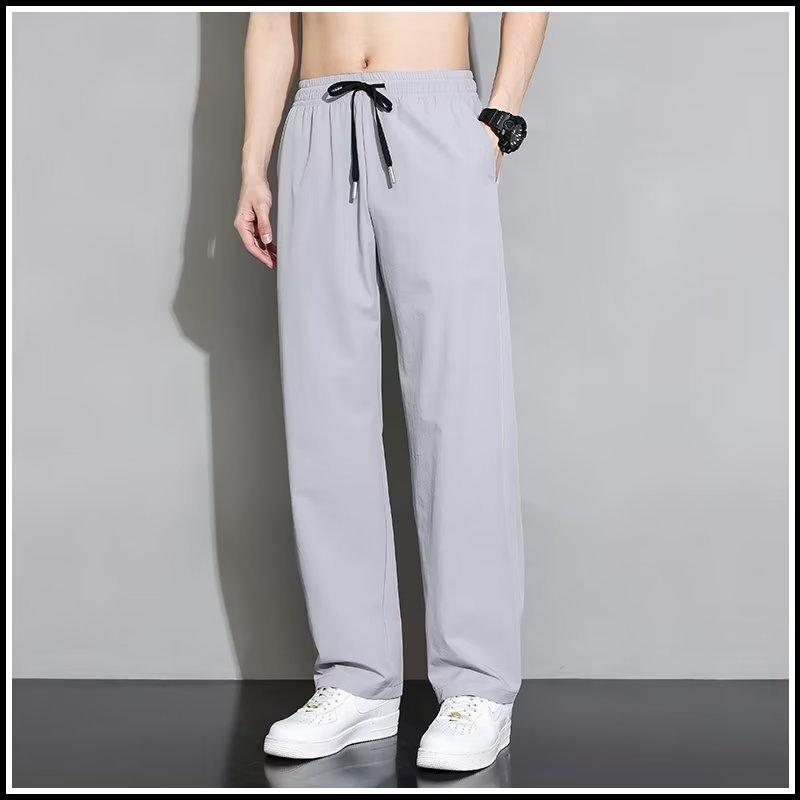 Men Summer Ice Silk Casual Pants With Drawstring Closure For Daily Wear