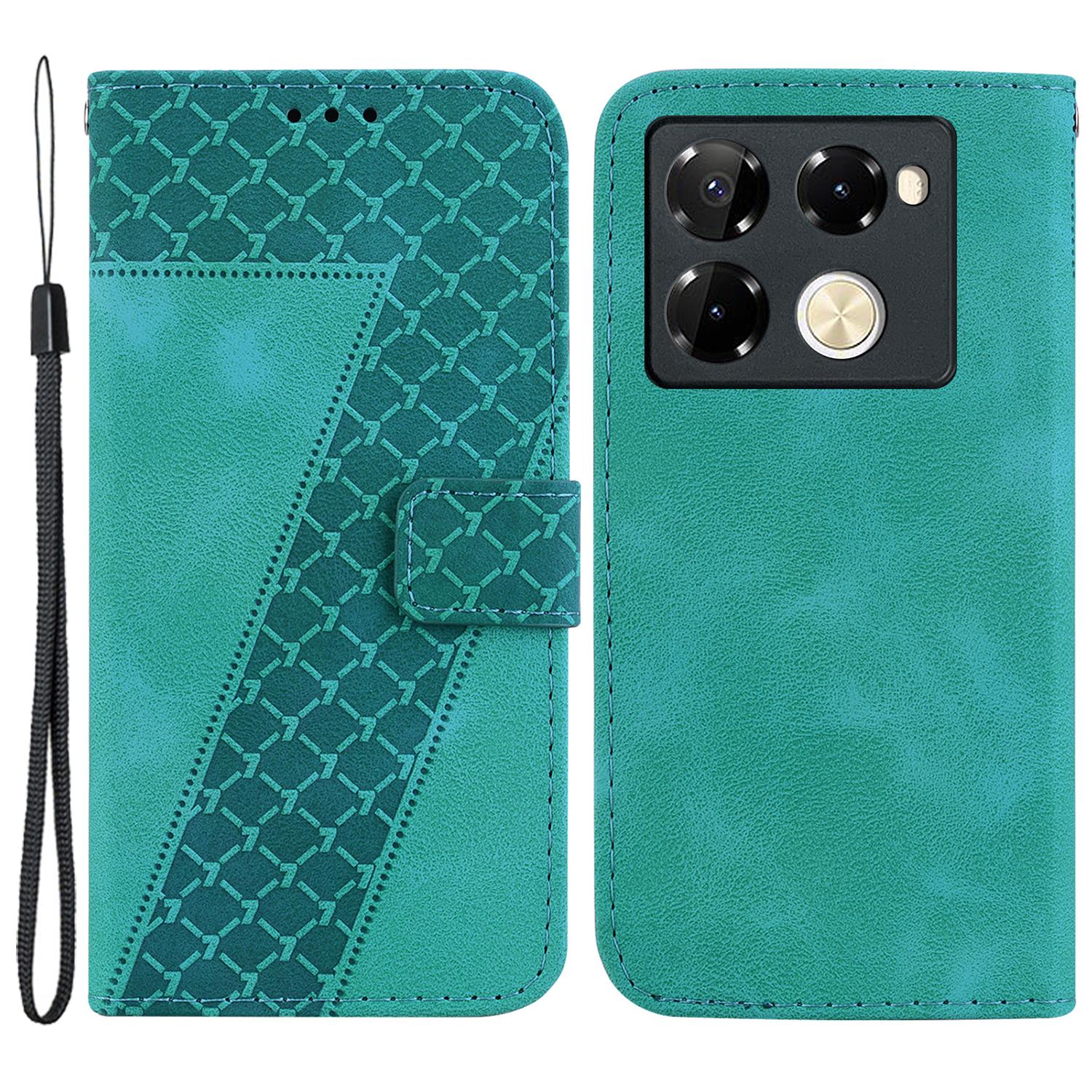 

For Infinix Note 40 Pro+/Note 40 Pro 5G Cell Phone Case 7-Shaped Pattern PU Leather Cover Green