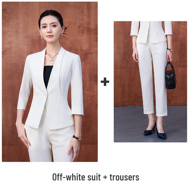 2026 Women's Professional Suit Set with Seven-Sleeve Jacket & Skirt for Beauty Salon