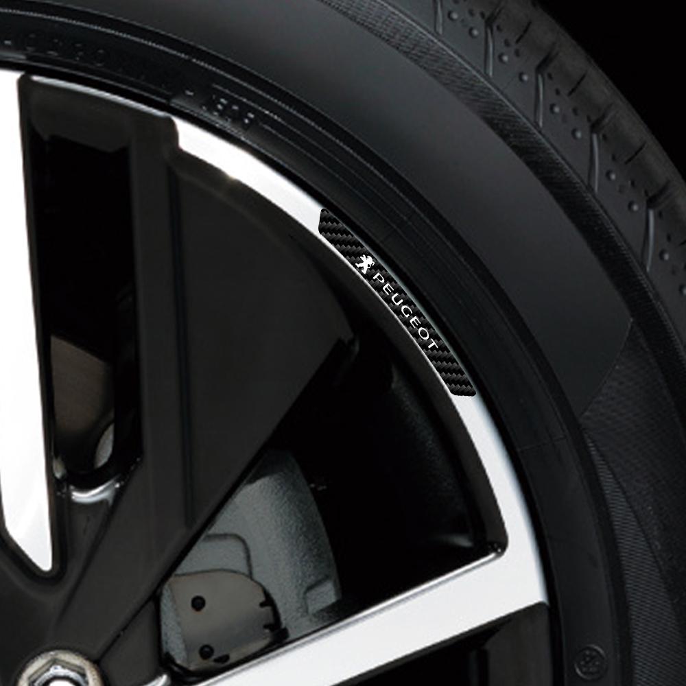 Auto Styling 4 Stuks Koolstofvezel Embleem Velgen Velgranden Stickers Decal Voor Peugeot 208 2012~2018 308 2014~2021 2008 3008 107 106 406
