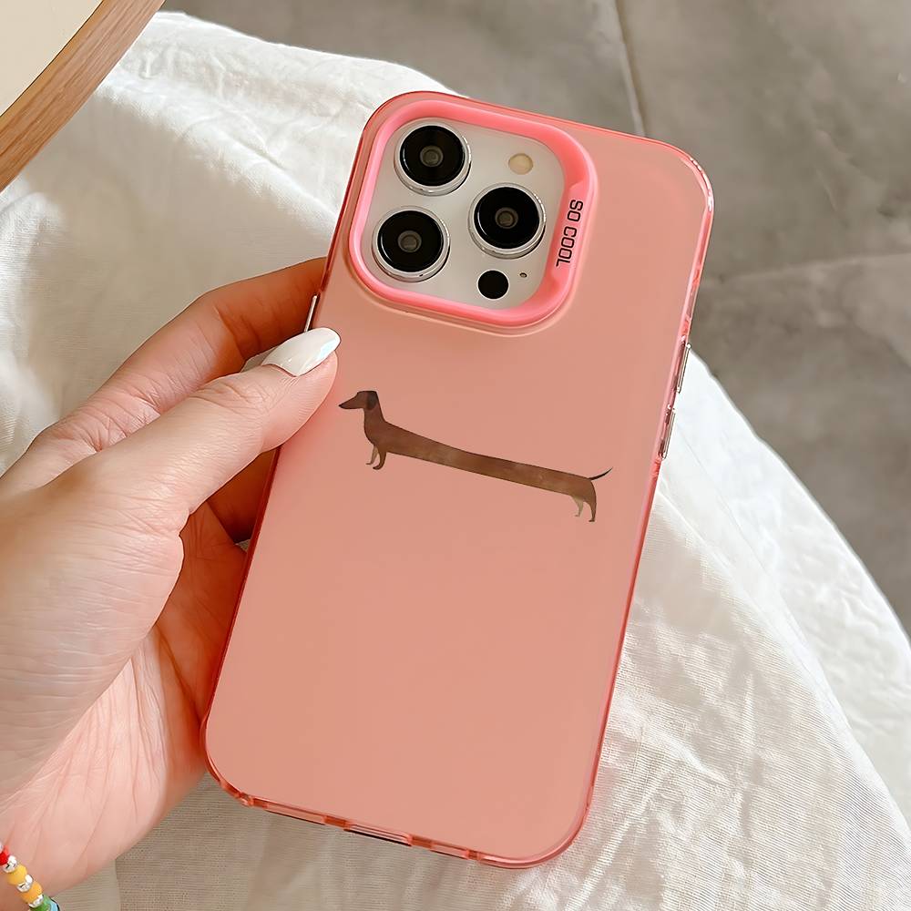 Dachshund Cartoon Case For iPhone 16,15,14,13,12,11,Pro,Max,Plus,Mini,SE Anti Fall Pink Matte Hard Bumper