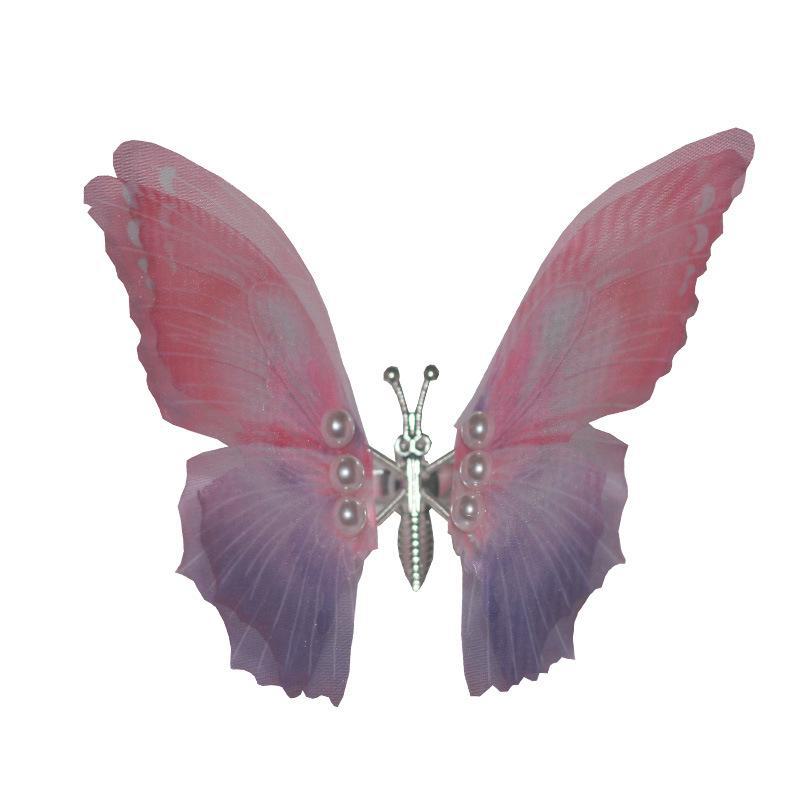 "Gradient Color Butterfly Hairpin with 3D Pearl - Children's Duckbill Clip Fabric Simulation, Ancient Style Hair Accessory"