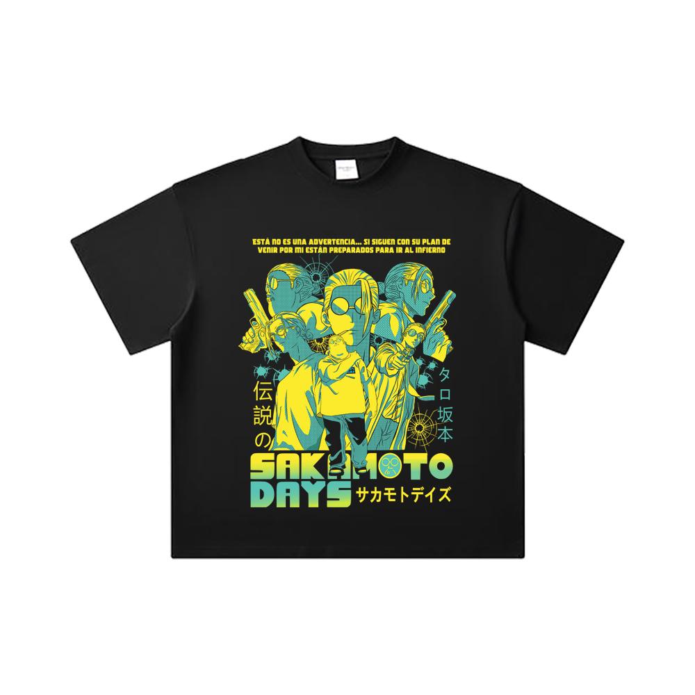 260 GSM Dubbel Garen 32 Count 100% Katoen Sakamoto Days V6 Taro Print Unisex Zwaar Katoenen T-shirt