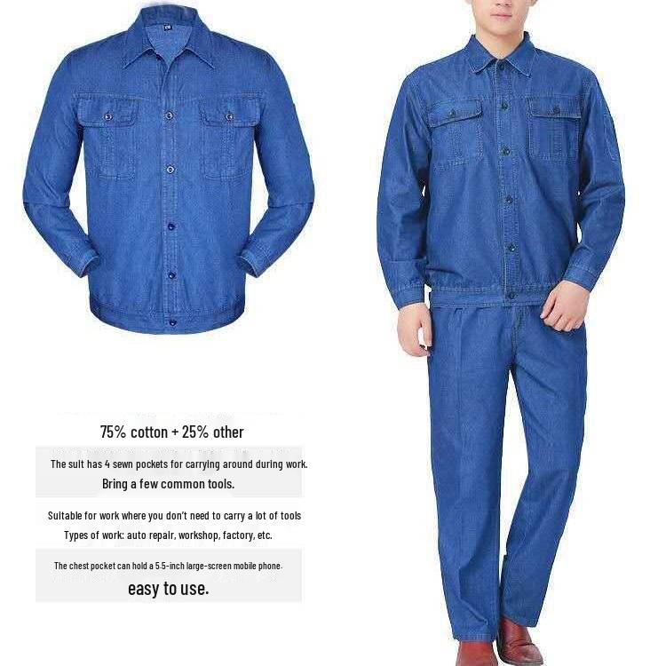 

Мужской летний рабочий костюм: Дышащий, износостойкий деним с топами с коротким/длинным рукавом и брюками для сварочной защиты 190/XXXXL