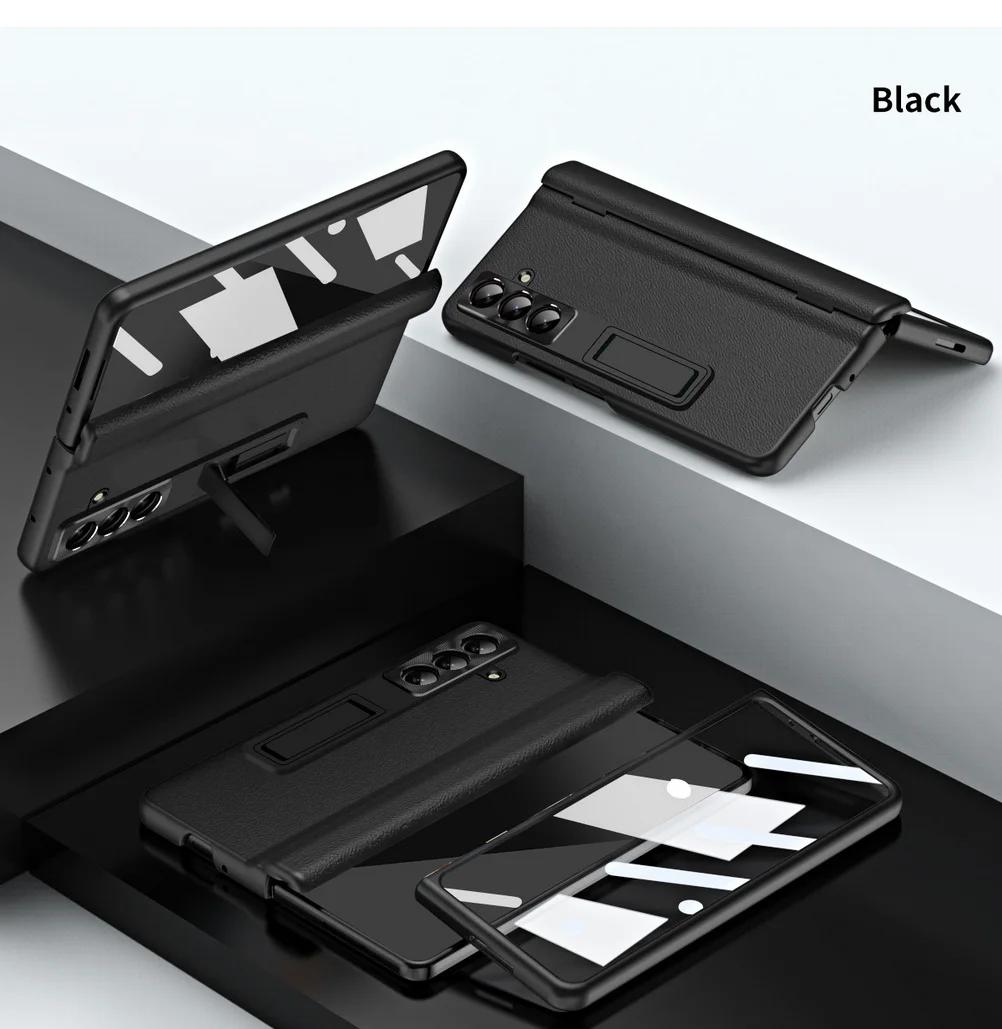 

Роскошный Бизнес Невидимый Регулируемый Держатель Пленка из Закаленного Стекла Чехол для Телефона для Samsung Galaxy Z Fold 7 6 5 4 3 Защита Задней Крышки Galaxy Z Fold3 5G чёрный