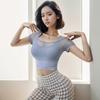 Polstrovaný Top Pilates a Jóga Krátký Rukáv Letní Sportovní Dvoudílný Outfit