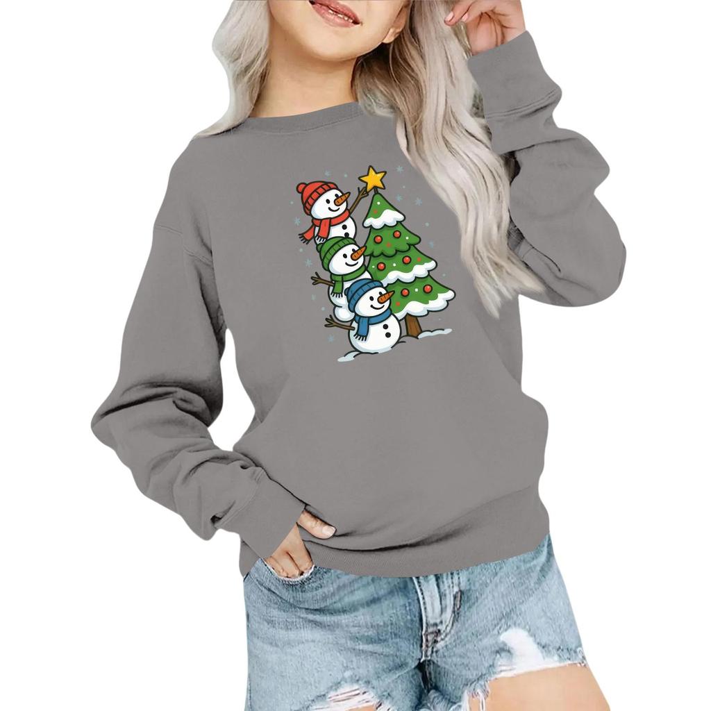 Kids' Fashion Loose-Fit Casual Long-Sleeve Christmas Print Oversized Crewneck Sweatshirt