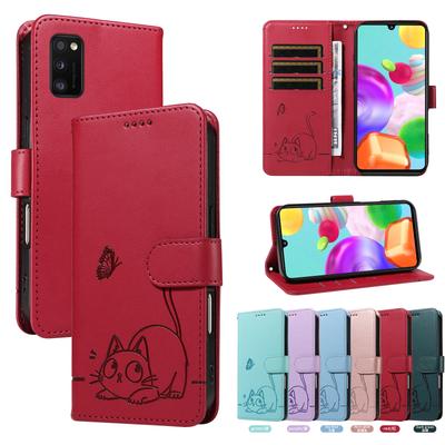 Magnetic Leather Wallet Case for Samsung Galaxy A05 A05S A06 A12 A13 A14 A22 A23 A24 A25 4G 5G | Cat & Butterfly Embossed Design