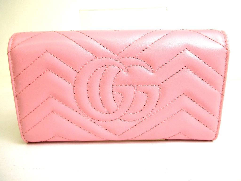 Authentic GUCCI Marmont G Pink Leather Continental Wallet Flap Long Wallet #9913  Refurbished