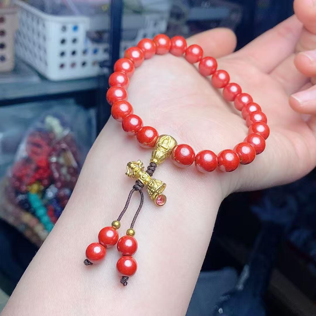 

Women s Medium Imperial Sand Cinnabar Luck Bead Bracelet - Red. кіновар