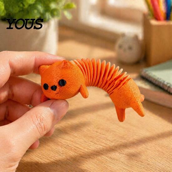 Flexible Springy Animal Toy 1/4Pcs 3D Printed Cat Fidget Toy, Lying Spring Dog Stress Portable Reducer Relief Stretchy for Desk Decor Sensory