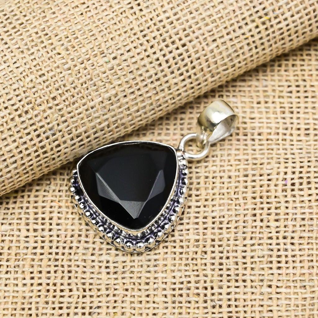 Black Spinel Gemstone Handmade 925 Sterling Silver Jewelry Memorial Pendant For Halloween Gift