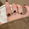 Gold Sunflower Tiger'S Eye Stone Ring, Women'S Light Luxury Niche High-End Index Finger Ring, Maillard Stacked With Retro Rings