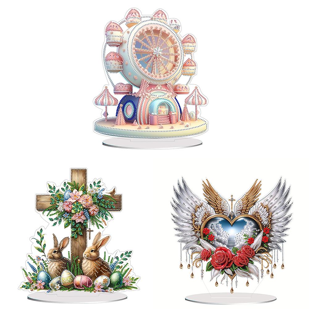 Acrylic Special Shape Easter Cross Diamond Painting Tabletop Ornaments Kit Rhinestones Desktop Ornaments for Home Office Decor