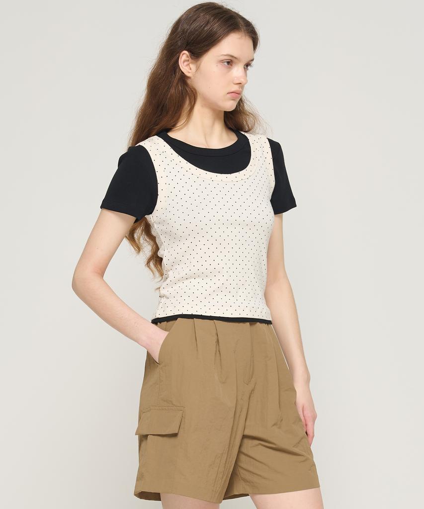 CARGOBROS FOR WOMAN Dot Layered Set Short Sleeve T-Shirt (Ivory/Black)