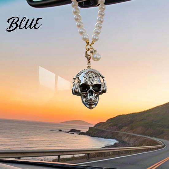 Skull Car Mirror Hanging Ornament Ornament Gothic Faux Pearl Chain Auto Rear Spooky Vehicle Accessories View Charm Funny Interior Pendant for Women