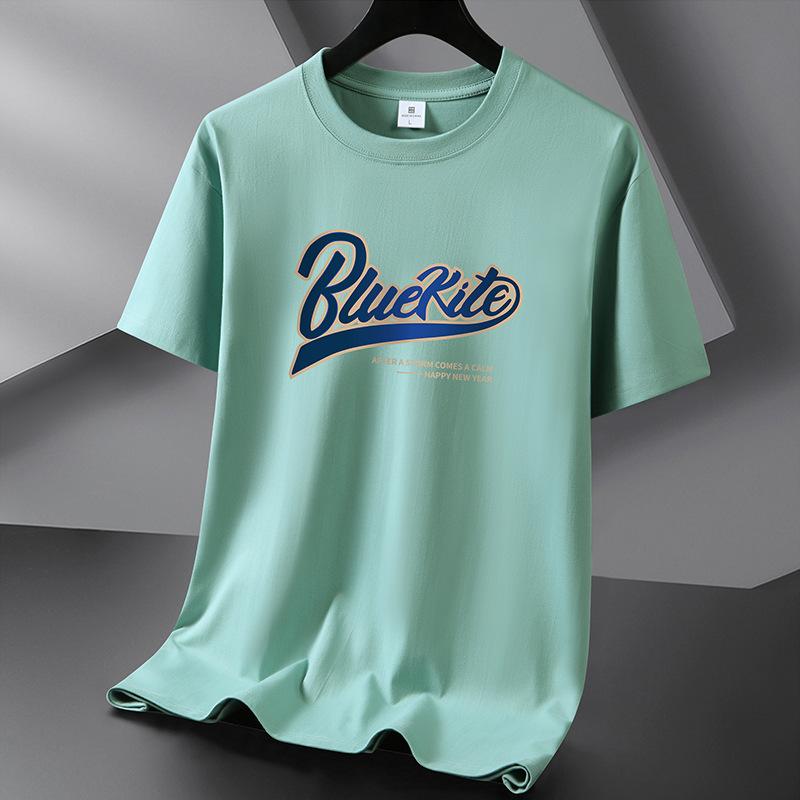 Bluekite 10 цветов из чистого хлопка Мужская футболка с круглым вырезом и коротким рукавом Свободная мужская футболка S-6XL S светло-зеленый 1177₽