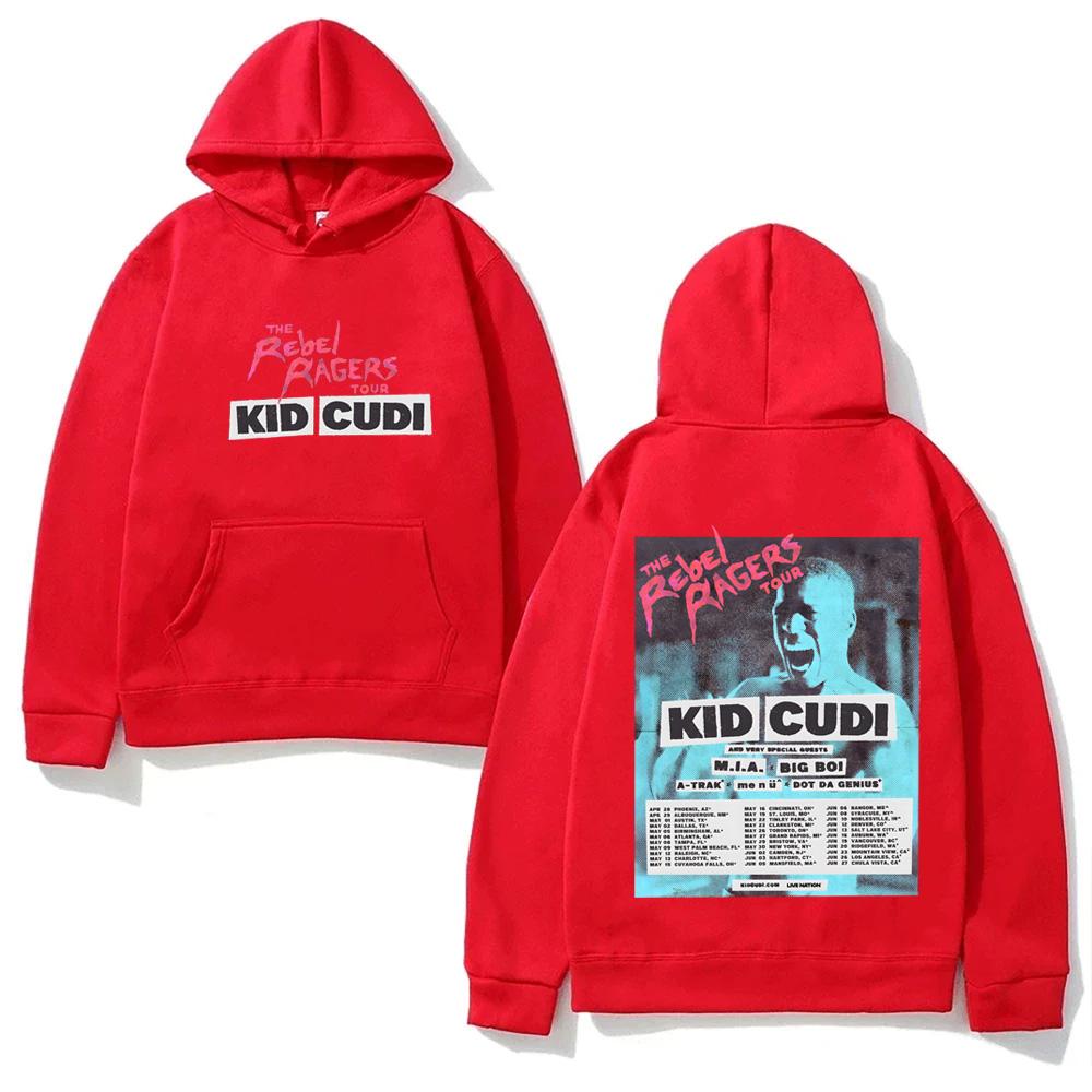2026 New Print Kid Cudi Tour 2026 Hoodie THE REBEL RAGERS TOUR Harajuku Aesthetic Hoody Classic Soft Punk Hooded Pullovers Fleece XXXL красный 2190₽