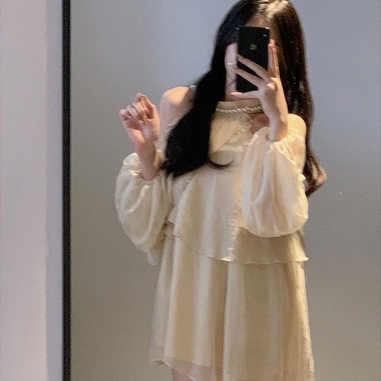 French Pearl Off-the-Shoulder Halter Mini Dress - Women's Summer 2026, Sweet Petite Style