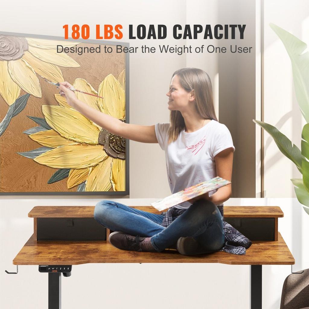 Height Adjustable Desk, 47.2" X 23.6" Electric Dual Monitor Riser Workstation, Whole Piece Desk Board Sit To Stand, 3-Key Modes Sturdy Dual Metal