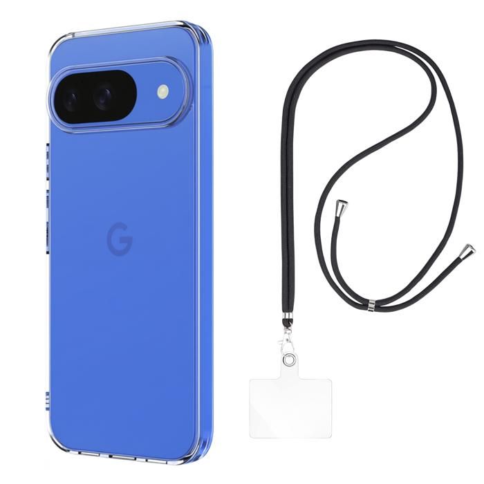 Hülle und Lanyard für Google Pixel 10/10 PRO - Transparenter Weicher TPU-Schutz Verstellbares Universal-Kabel Schwarz Phonillico®