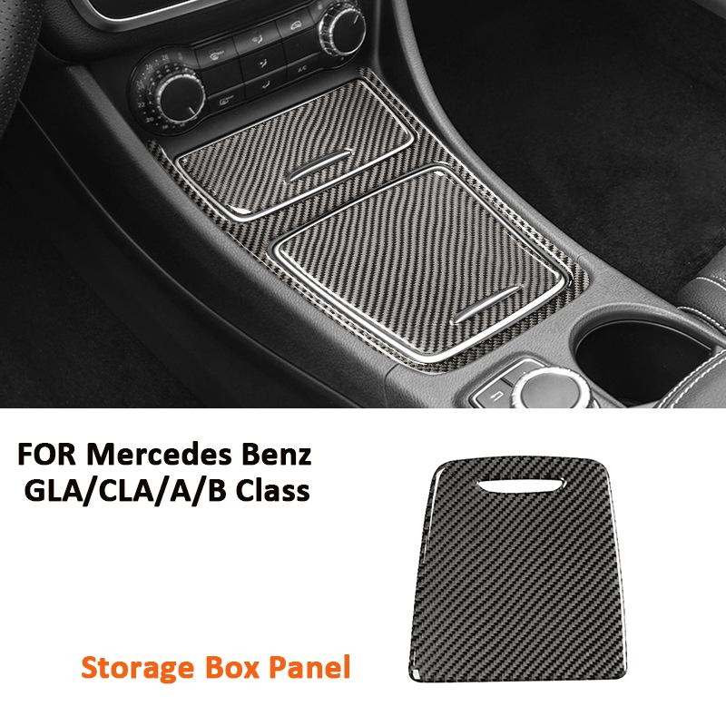 Kohlefaser Auto Mittelkonsole Aufbewahrungsbox Panel Verkleidung Abdeckung Dekoration Innenraum Aufkleber Für Mercedes Benz GLA CLA A B Klasse