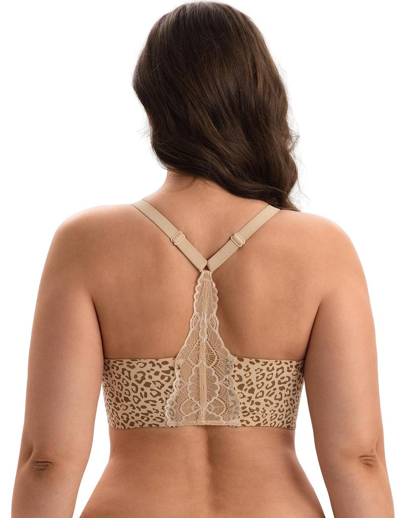 European and American New Lace Back Bra, Sexy Leopard Print Underwear Hanging Neck Without Steel Ring Gathering Anti-sagging Bra