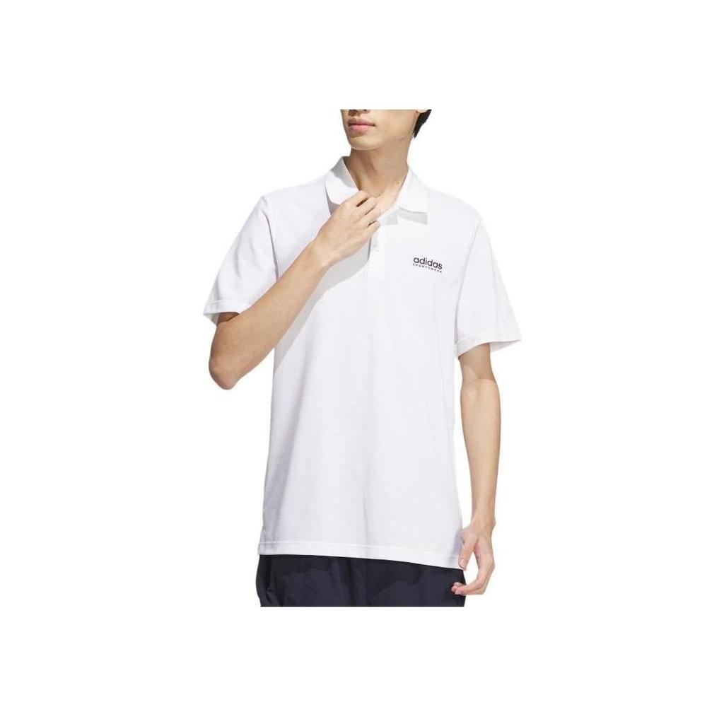 Adidas Logo Solid Color Casual Polo Shirt Men Tops White JI9056