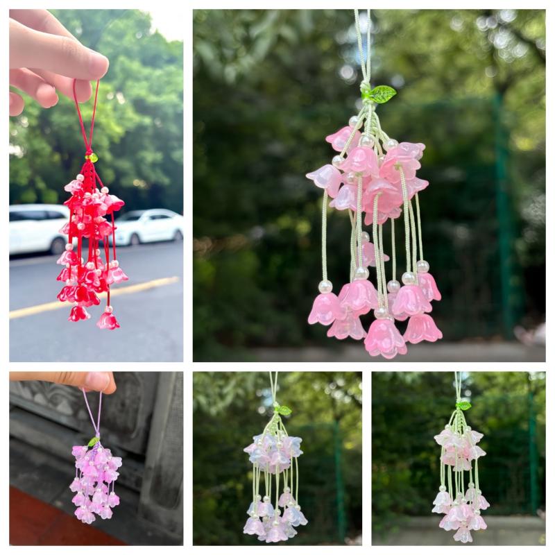 Exquisite Simulated Lily Of The Valley Pendant  Chinese Style Gradient Flower Keychain Car Ornaments For Women Bag Decoration