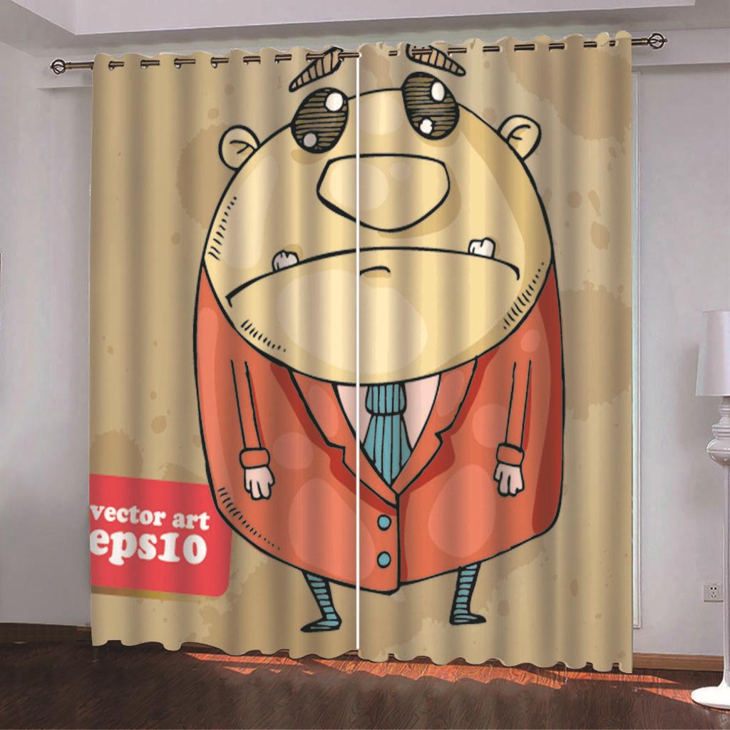 High-Density Blackout Curtains, Retro Yellowing Funny Series Digital Printing Blackout Curtains