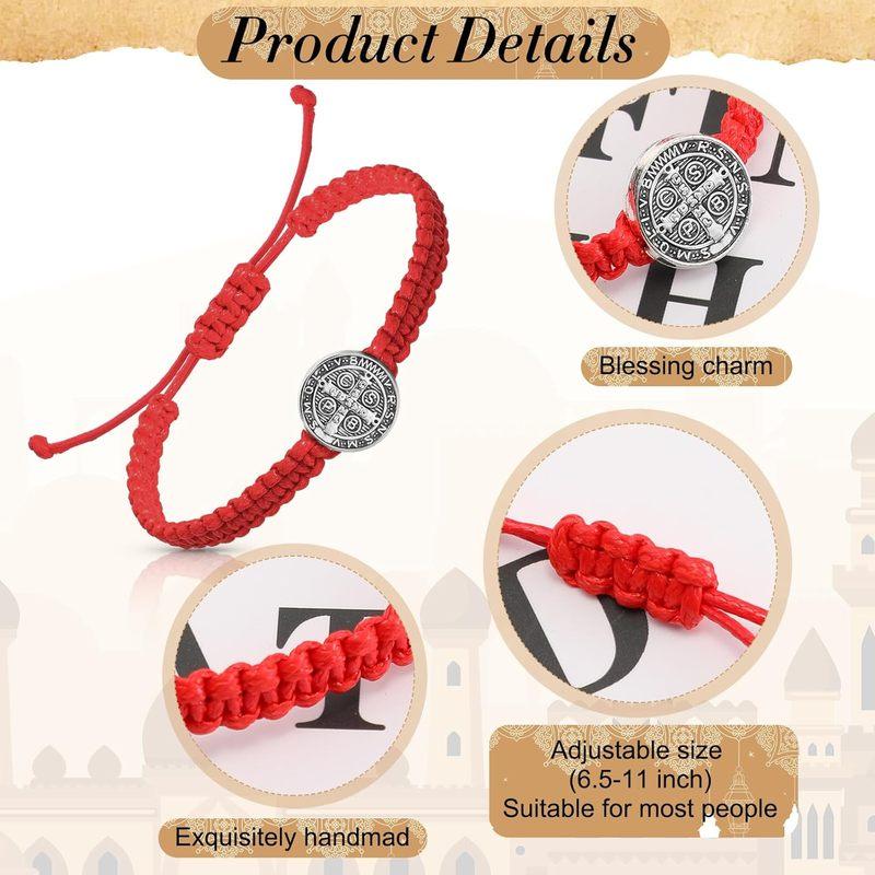 2 Pcs Catholic Saint Benedict Medal Bracelets Adjustable Black and Red String Bracelets Religious Jewelry Gifts for Men Women